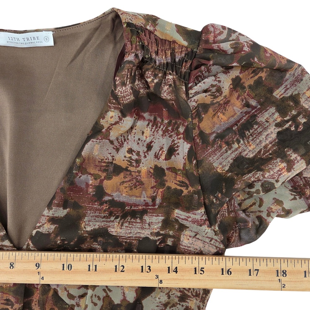 12th Tribe Raindance Long Sleeve Maxi Dress S Brown Floral Abstract Boho - Picture 5 of 10
